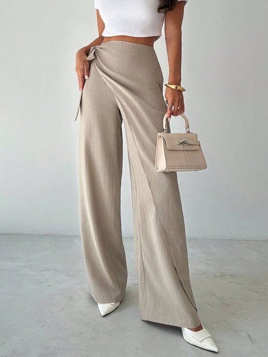 Pants - Green Casual Women's Elegant Loose Wide Leg Pants, , Color Trousers